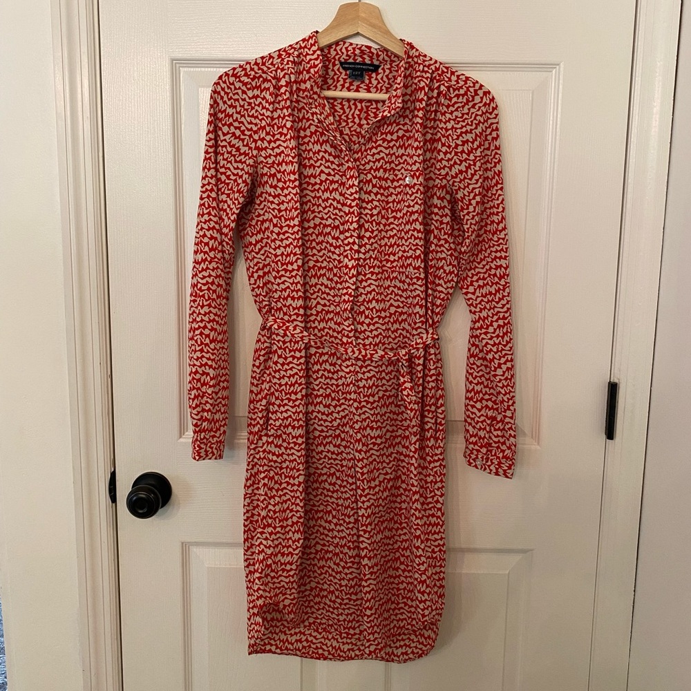 FRENCH CONNECTION RED & WHITE SHIFT DRESS WITH TIE- Size 2